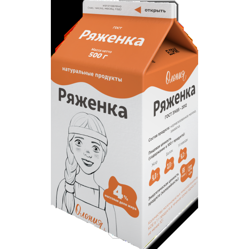 Ряженка 4% 500г тетрапак Олония