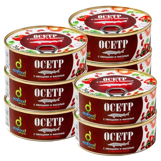 Консервы Осетр в томатном соусе с овощами о фасолью ж/б 240г