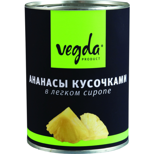 Ананасы кусочками в легком сиропе ж/б 580мл VEGDA